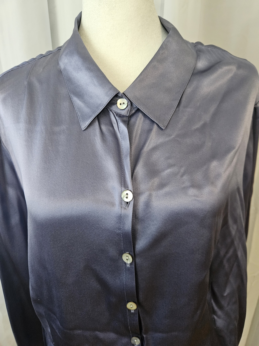 NWT - Hillard & Hanson 100% Silk Blouse in Slate Gray-Blue Size XL